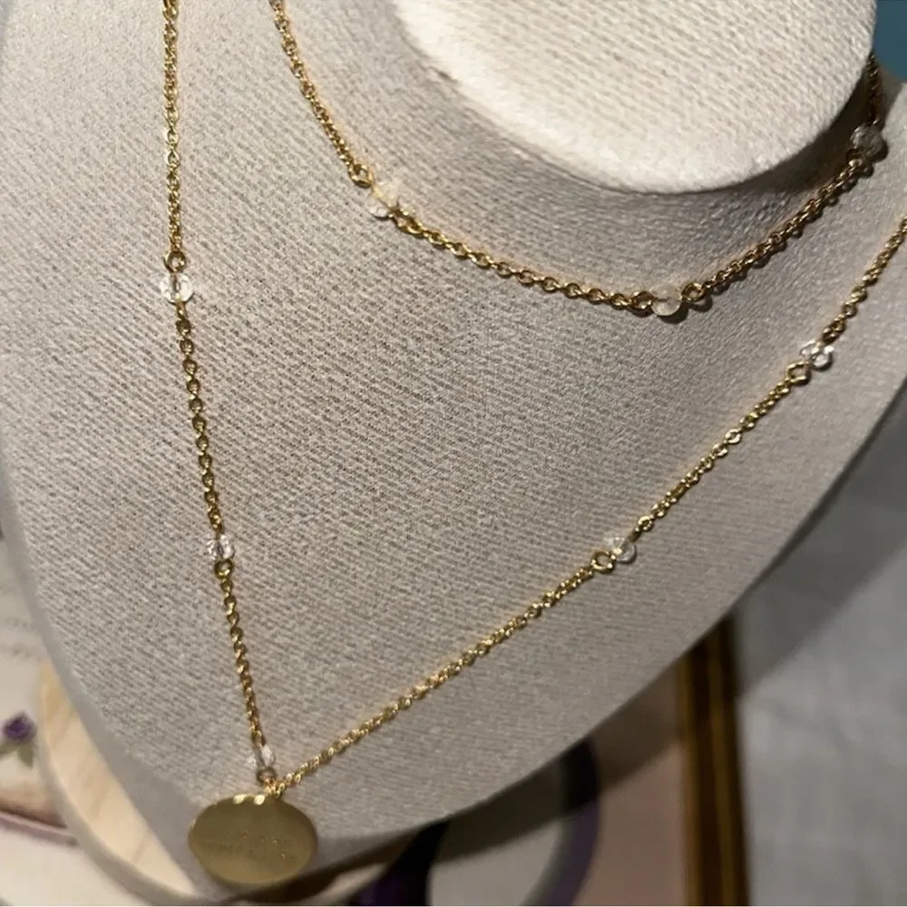 J.Crew Double Strand Hold Tone Beaded Sparkles This is My Lucky Charm Necklace